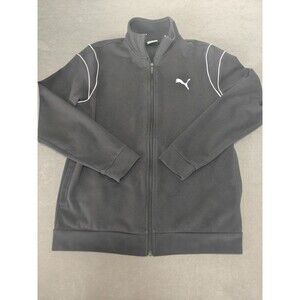 Puma Men’s Medium Black Full Zip Track Jacket White Piping Athletic